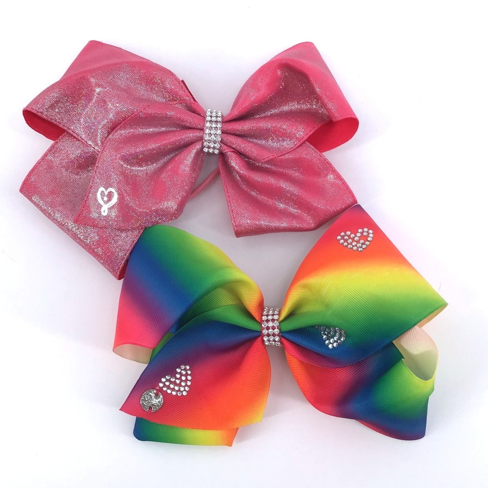 JoJo‎ Siwa Hair Bows Jumbo Set Pink Metallic Glitter Rainbow Rhinestone Hearts
